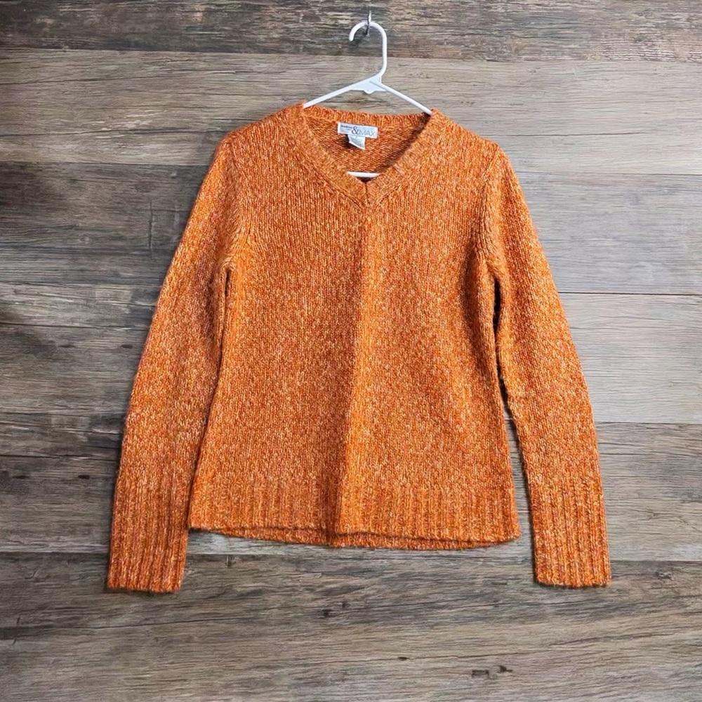 Madison & Max Vibrant Orange V-Neck Sweater for Women